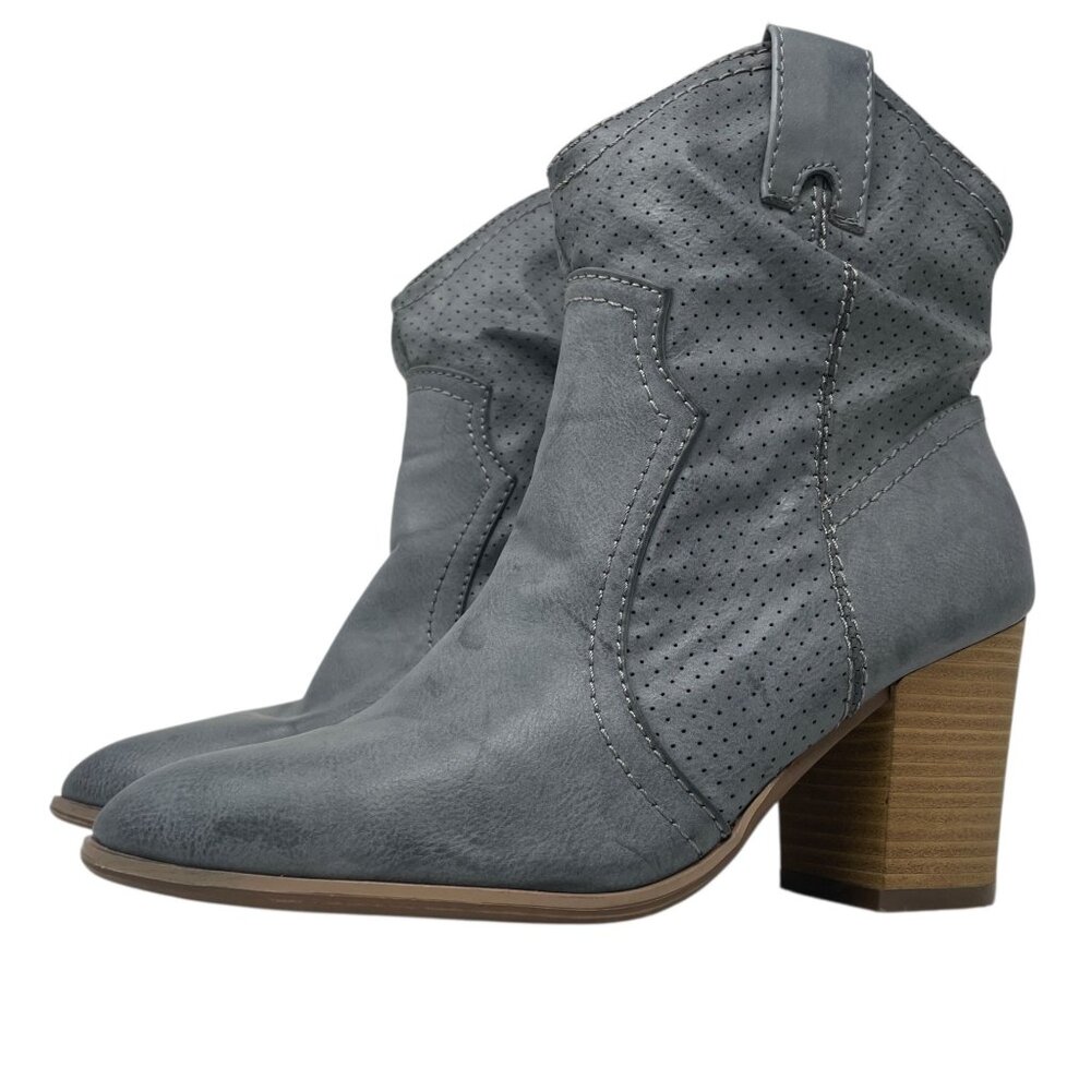 True Craft Slouchy Ankle Boots Harmonize Womens 8 Gray Western Block Heel Cowboy